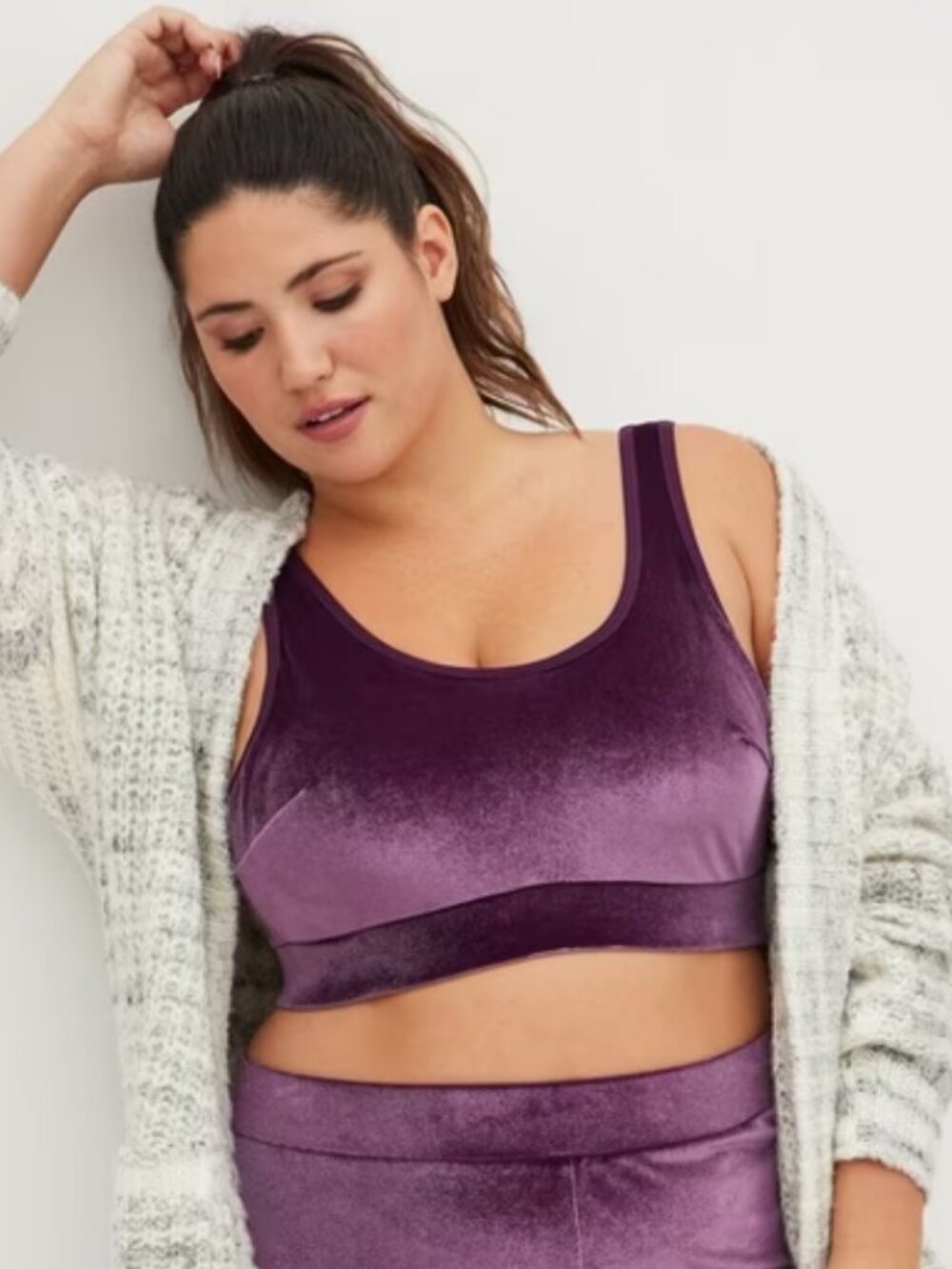 Torrid Women's Size 1X Dark Purple Lightly Lined Velour Scoop Bralette